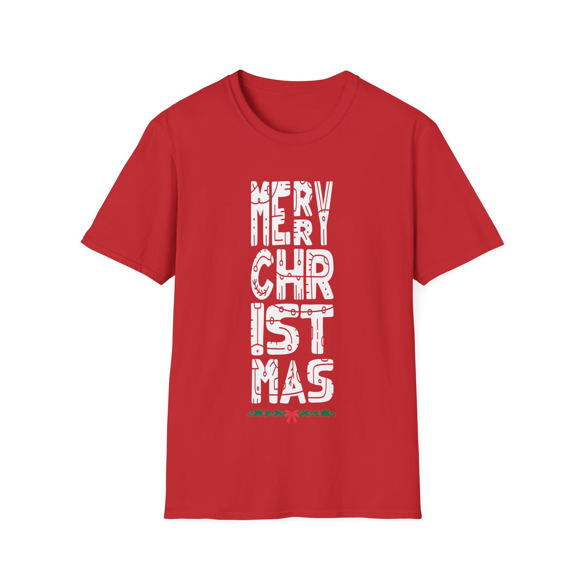 Christmas Vertical Text T-Shirt — "Merry Christmas" Graphic Tee