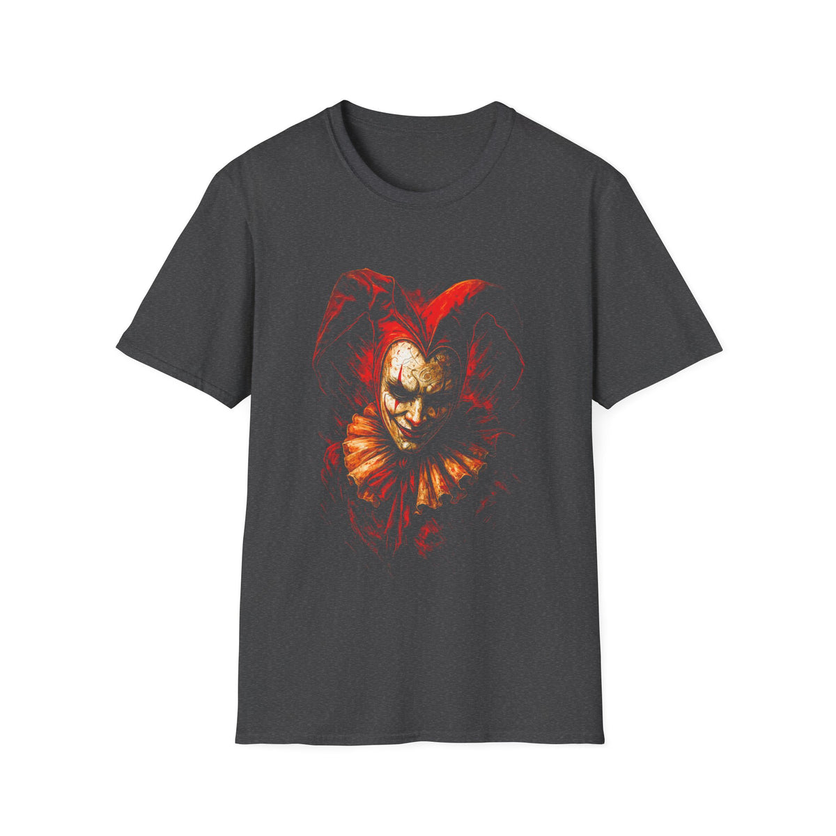 Creepy Red Jester T-Shirt — Scary Clown Horror Graphic Tee