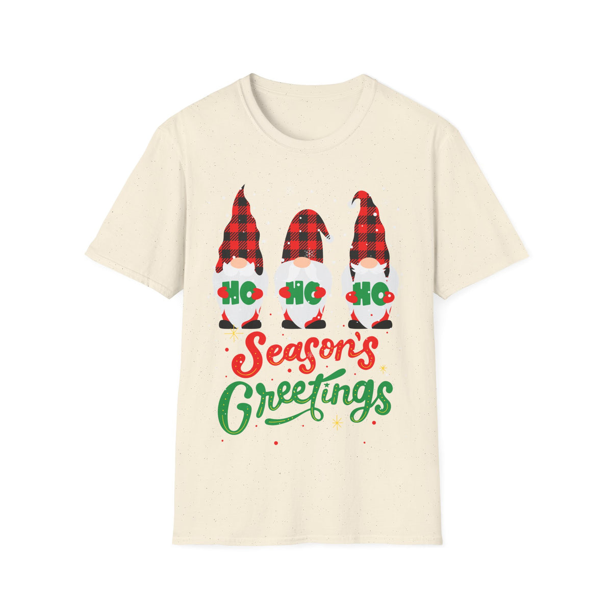 Christmas Gnome T-Shirt — Plaid ‘Ho Ho Ho’ Seasons Greetings Holiday Tee