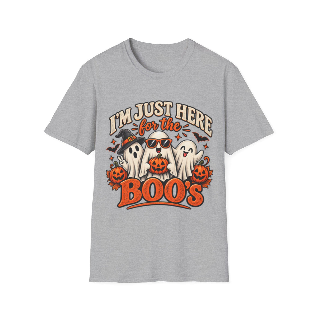 Halloween T-Shirt — "I'm Just Here for the Boos" Cute Ghosts Pumpkin Tee