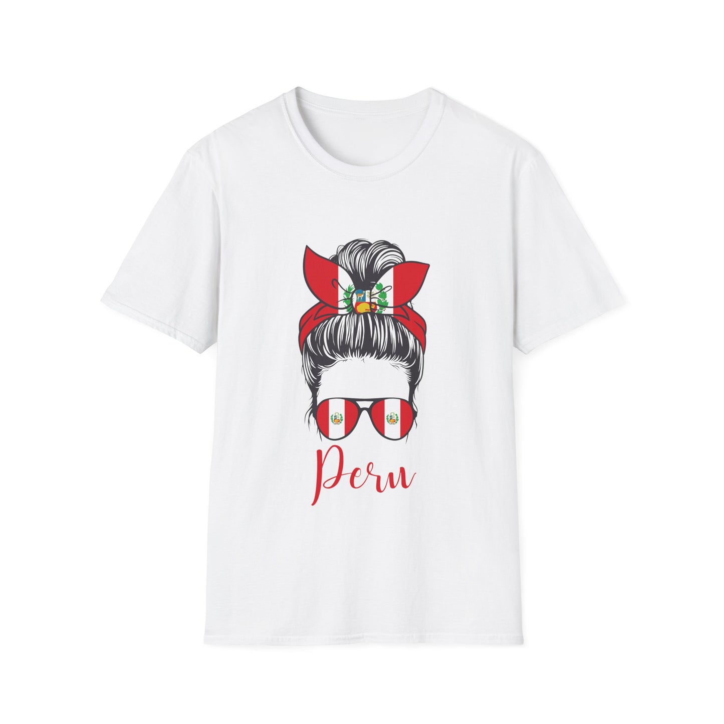 Peru Flag Hair Bun T-Shirt — Patriotic Peru Sunglasses Graphic Tee