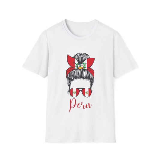 Peru Flag Hair Bun T-Shirt — Patriotic Peru Sunglasses Graphic Tee