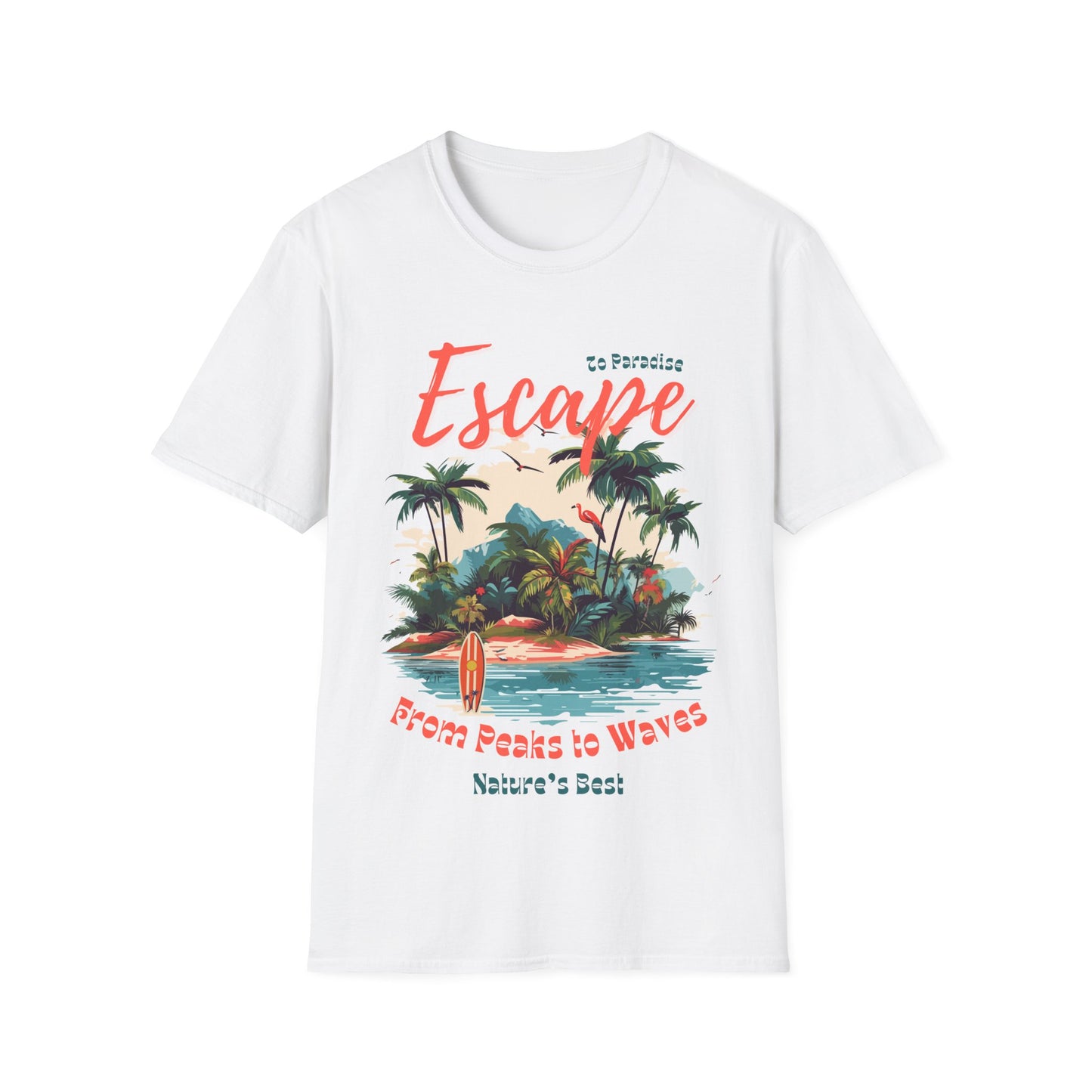 Escape to Paradise Unisex Softstyle T-Shirt – Tropical Beach Vibes