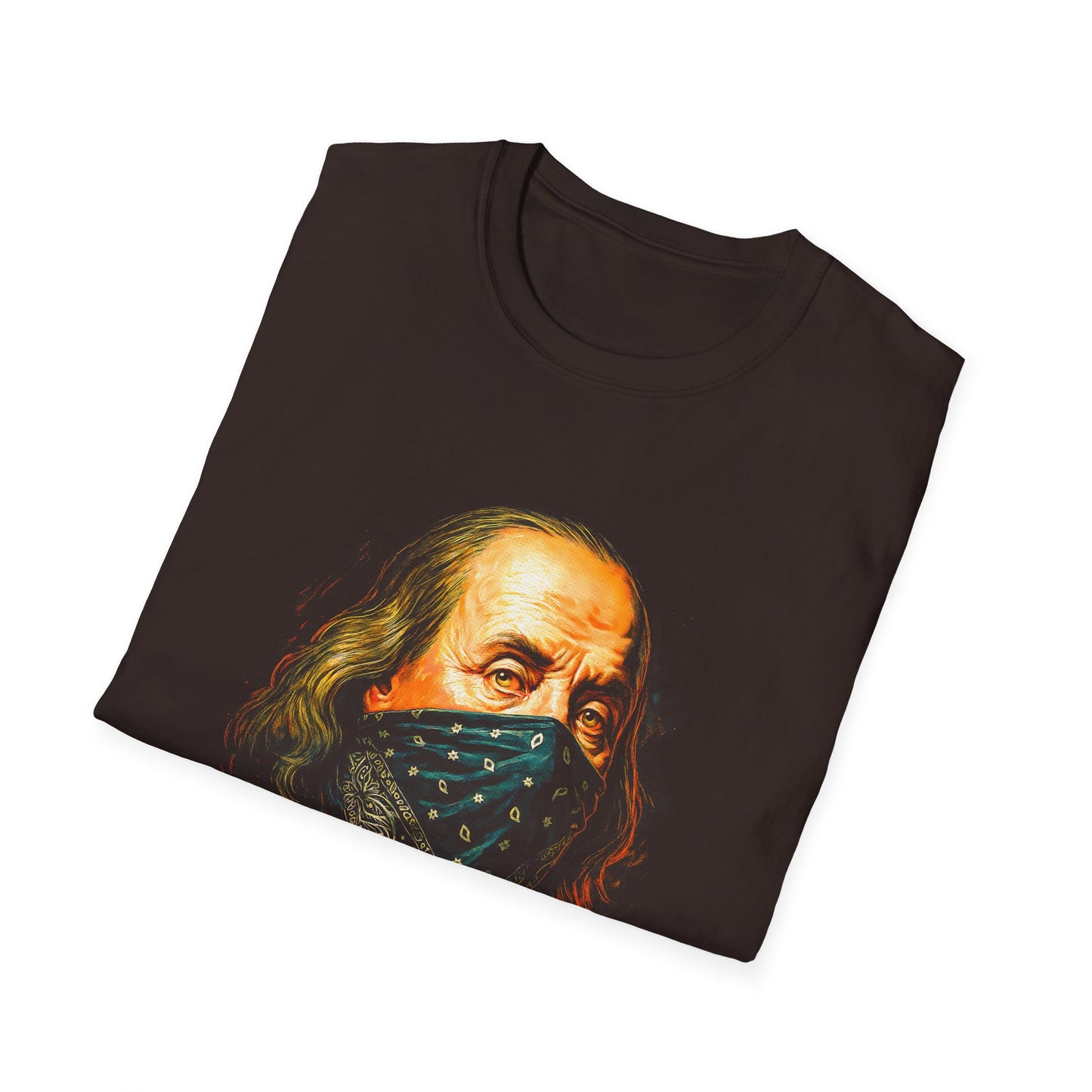 Franklin Bandana Portrait T-Shirt — Vintage Benjamin Franklin Mask Design