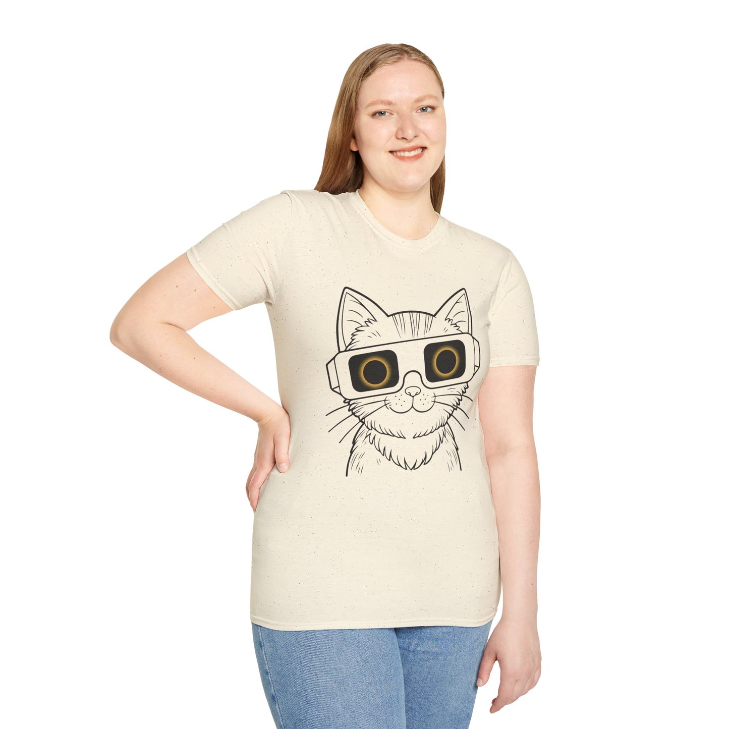 Solar Purrs Cat with Eclipse Glasses Unisex Tee