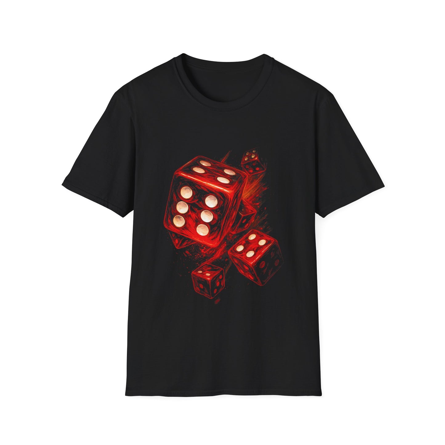 Dice Flames T-Shirt — Red Flaming Dice Graphic Tee for Gamers & Risk-Takers
