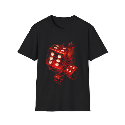 Dice Flames T-Shirt — Red Flaming Dice Graphic Tee for Gamers & Risk-Takers