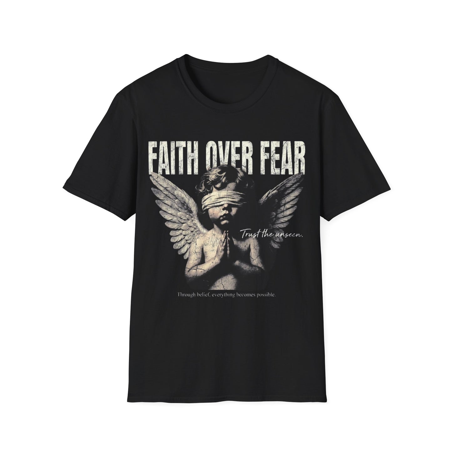 Faith Over Fear angel statue T-Shirt |  inspirational tee