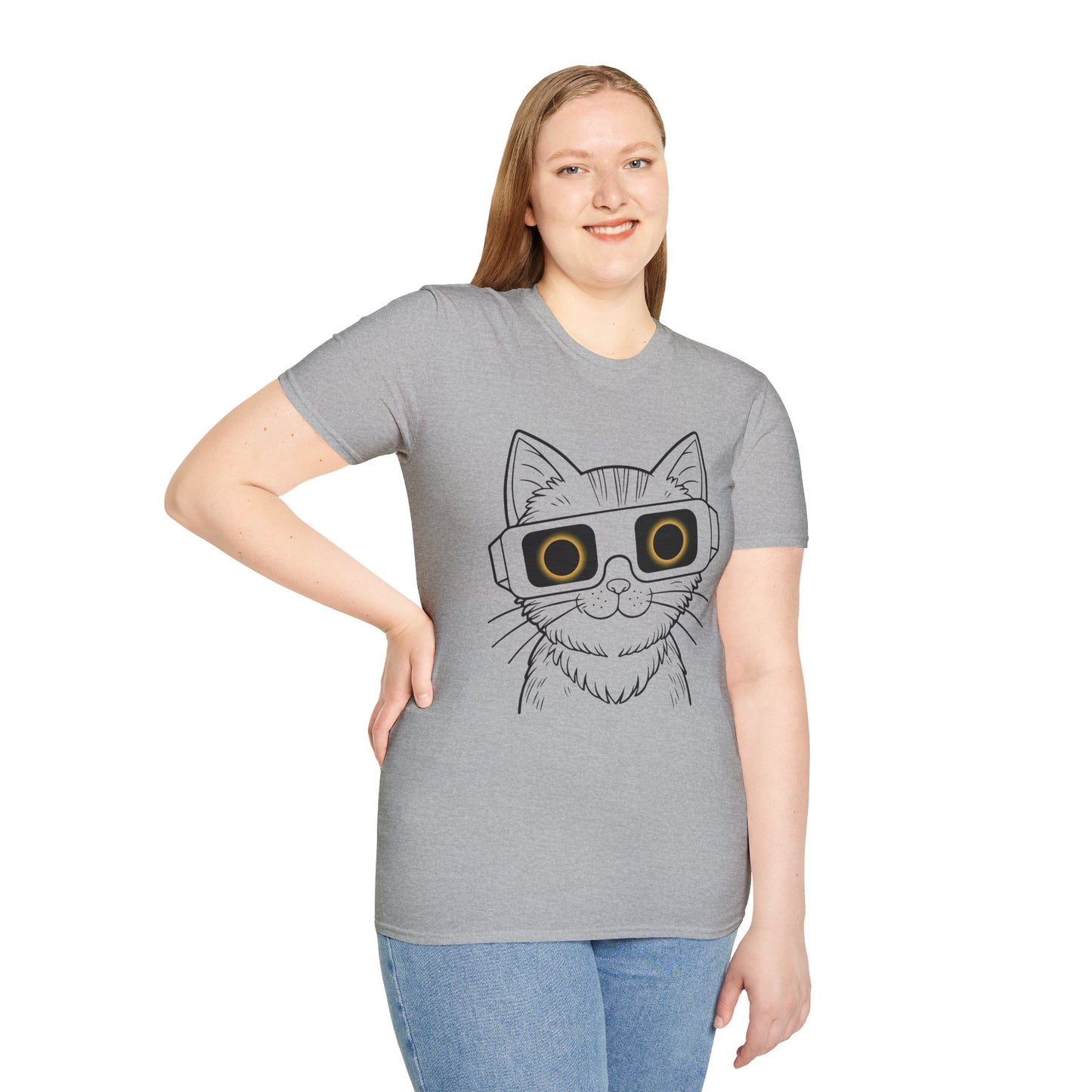 Solar Purrs Cat with Eclipse Glasses Unisex Tee