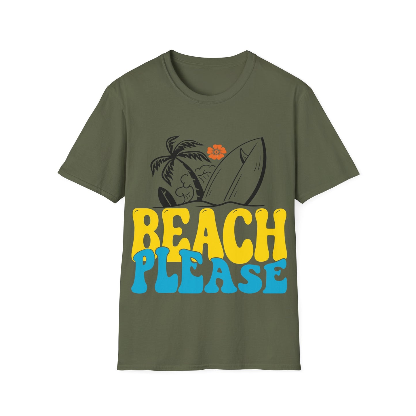 Beach Please T-Shirt – Retro Surf Palm Tree Tee
