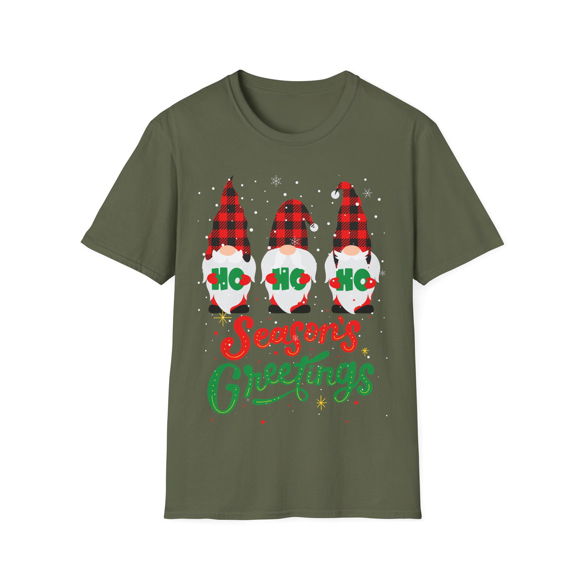 Christmas Gnome T-Shirt — Plaid ‘Ho Ho Ho’ Seasons Greetings Holiday Tee