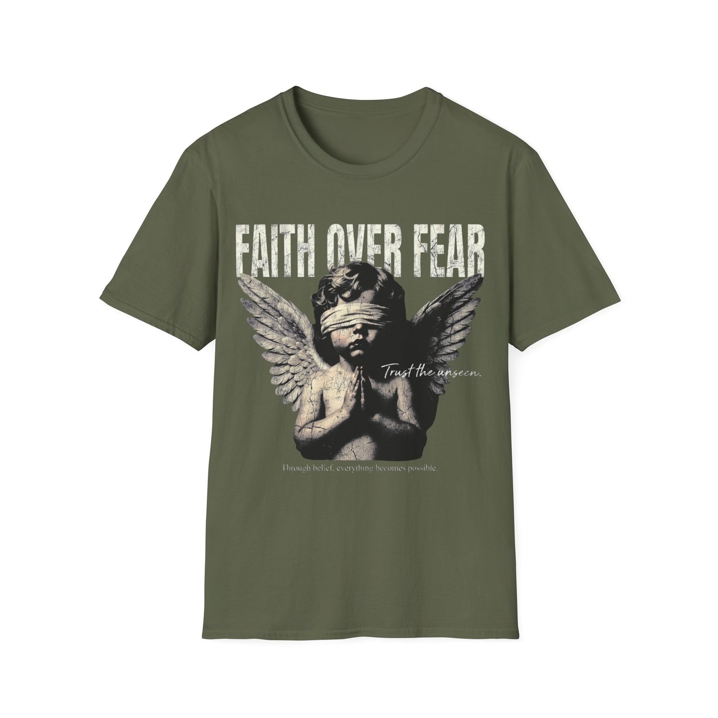 Faith Over Fear angel statue T-Shirt |  inspirational tee