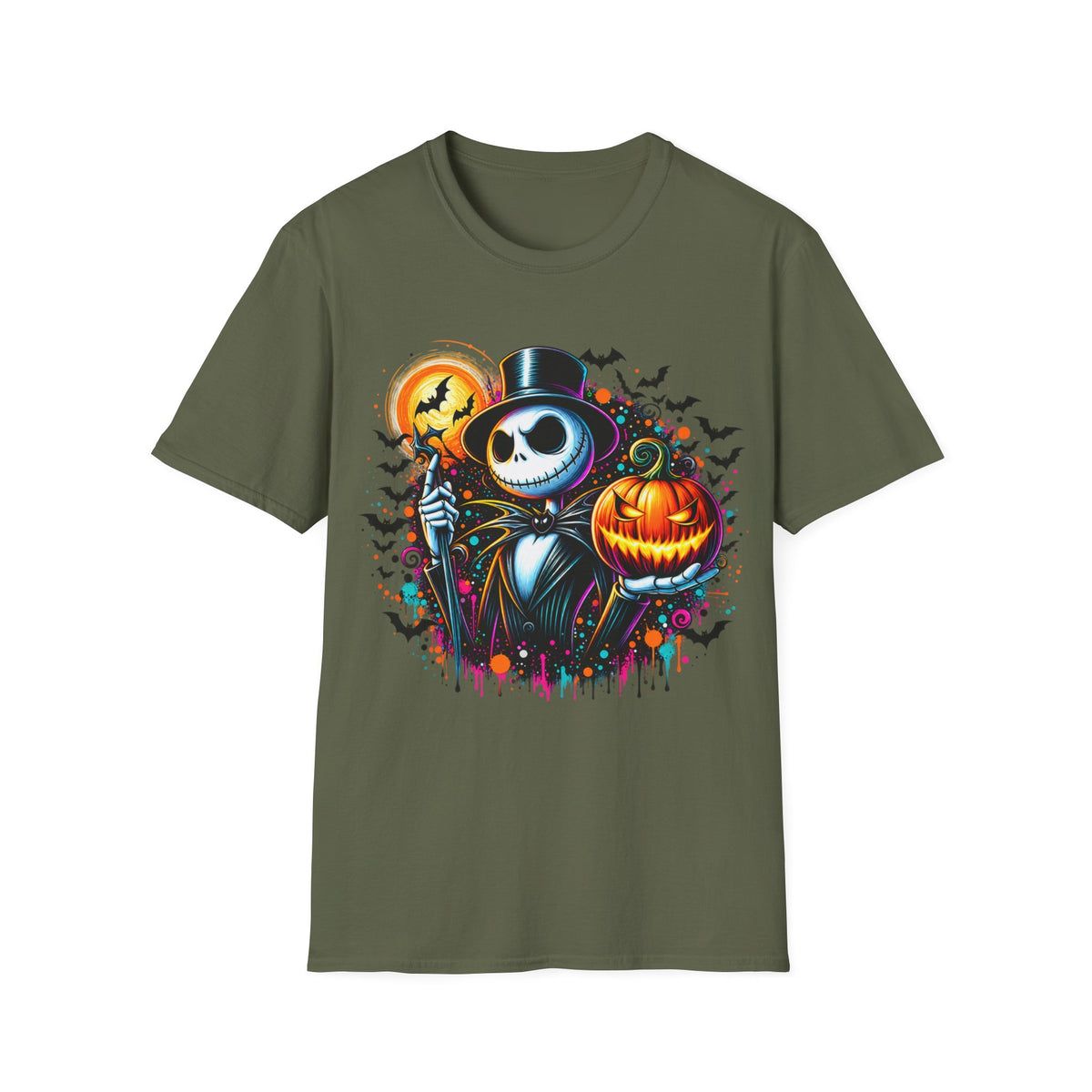 Halloween Jack Skellington T-Shirt — Pumpkin & Bats Spooky Tee