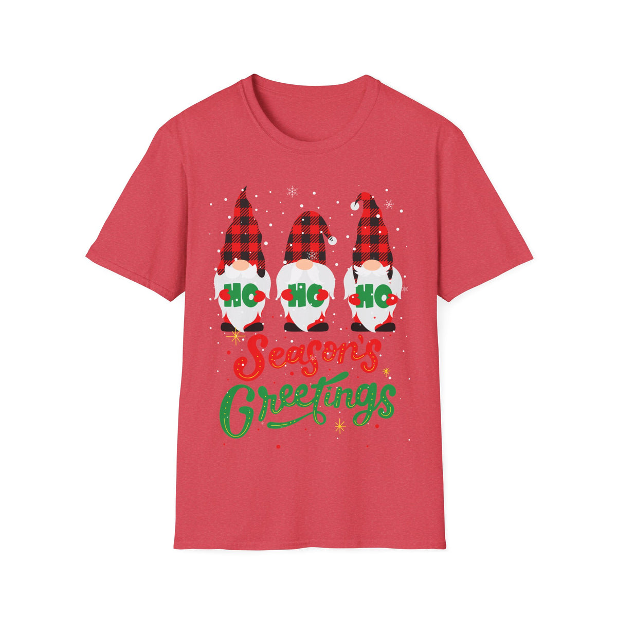 Christmas Gnome T-Shirt — Plaid ‘Ho Ho Ho’ Seasons Greetings Holiday Tee