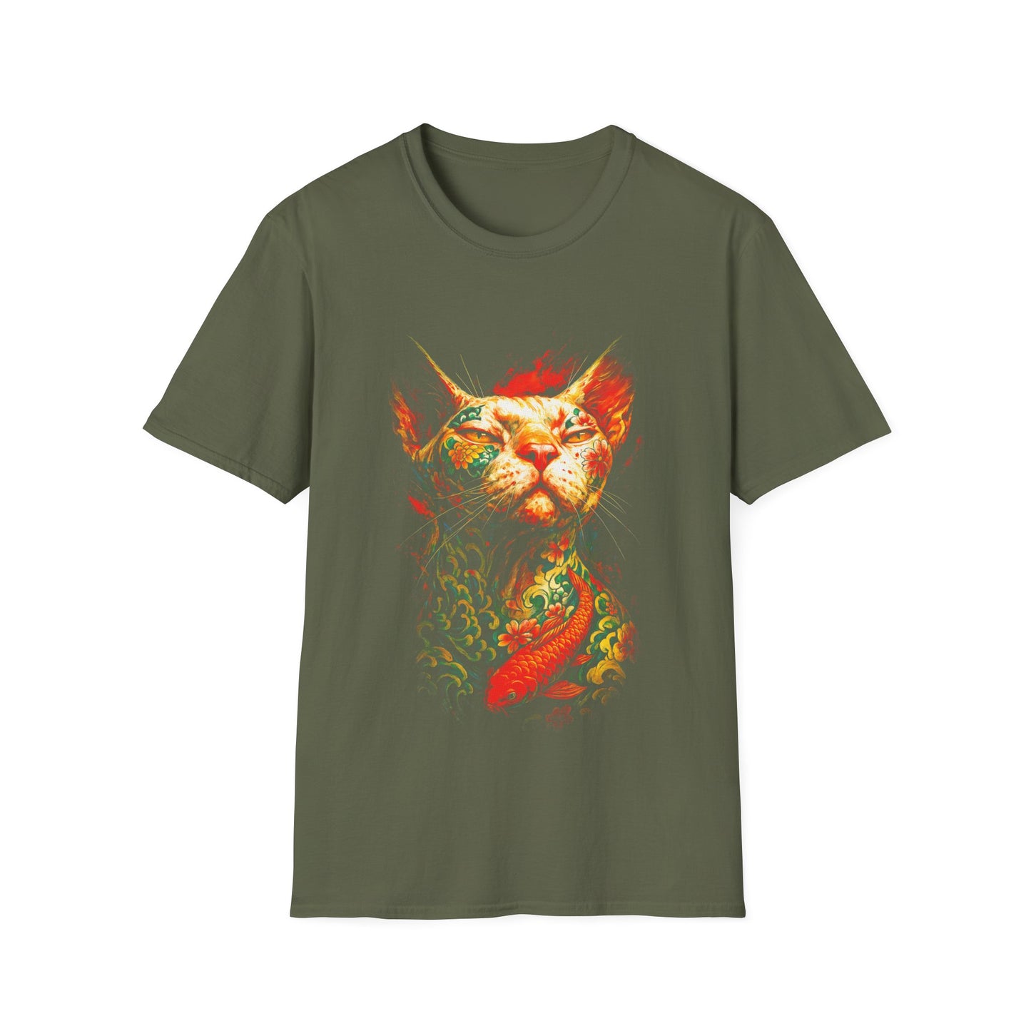 Regal Koi Cat T-Shirt — Vibrant Oriental Cat & Koi Fish Graphic Tee
