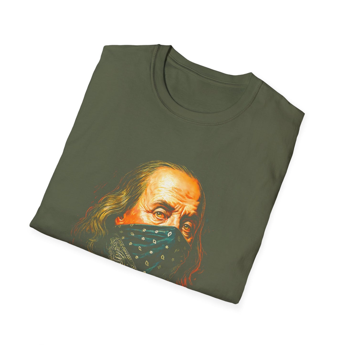 Franklin Bandana Portrait T-Shirt — Vintage Benjamin Franklin Mask Design