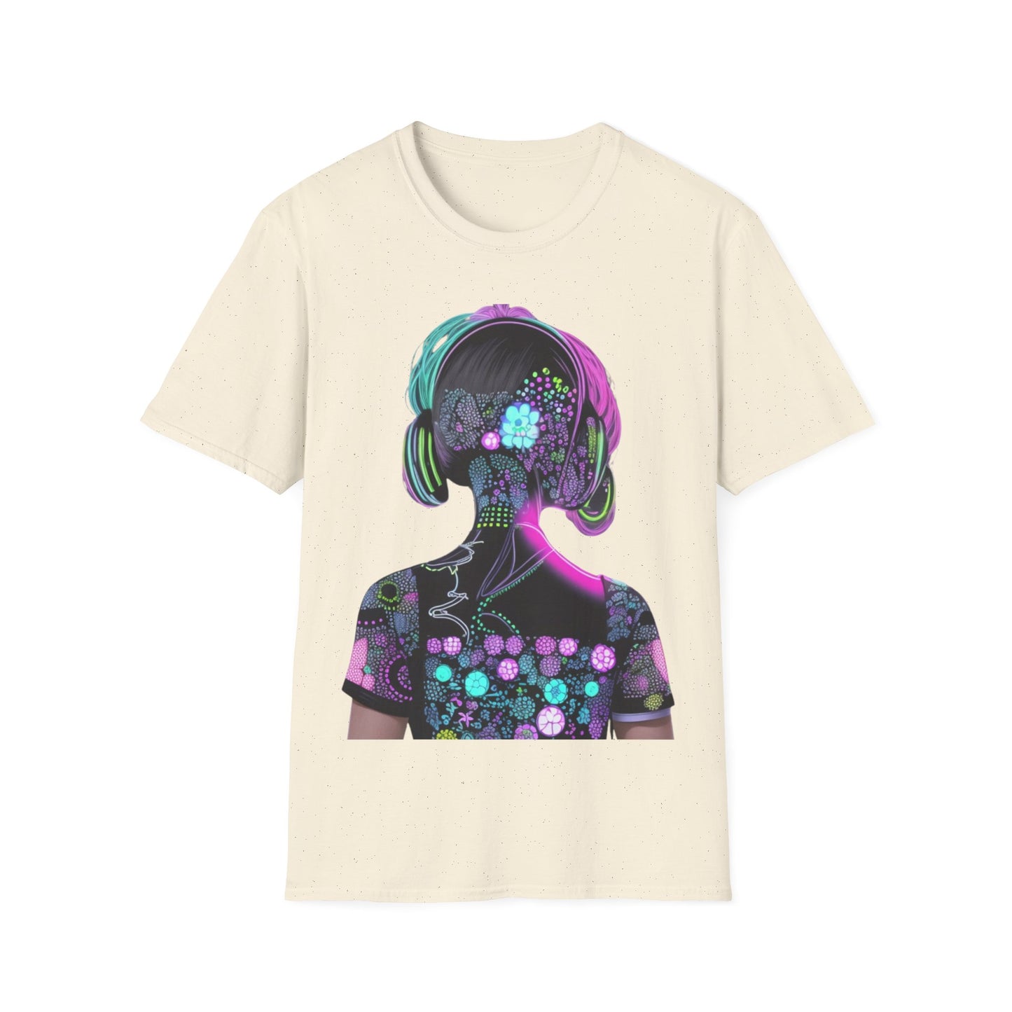 Vibrant Floral Headphone T-Shirt for Music Lovers