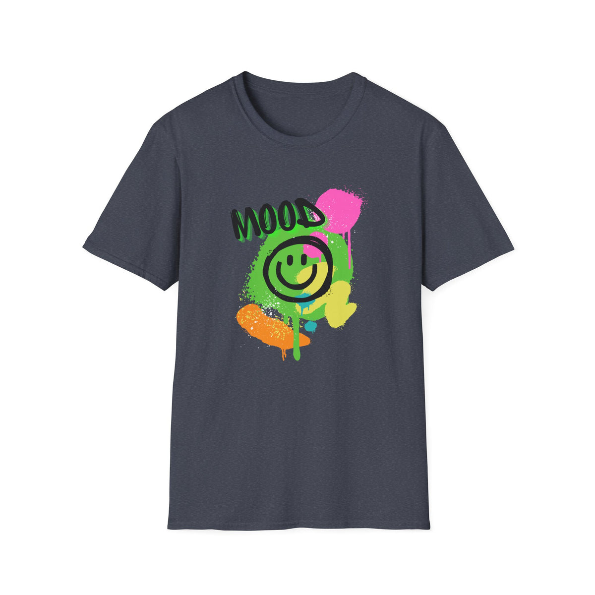 Mood Smile Graffiti T-Shirt — Neon Paint Drip Streetwear Tee