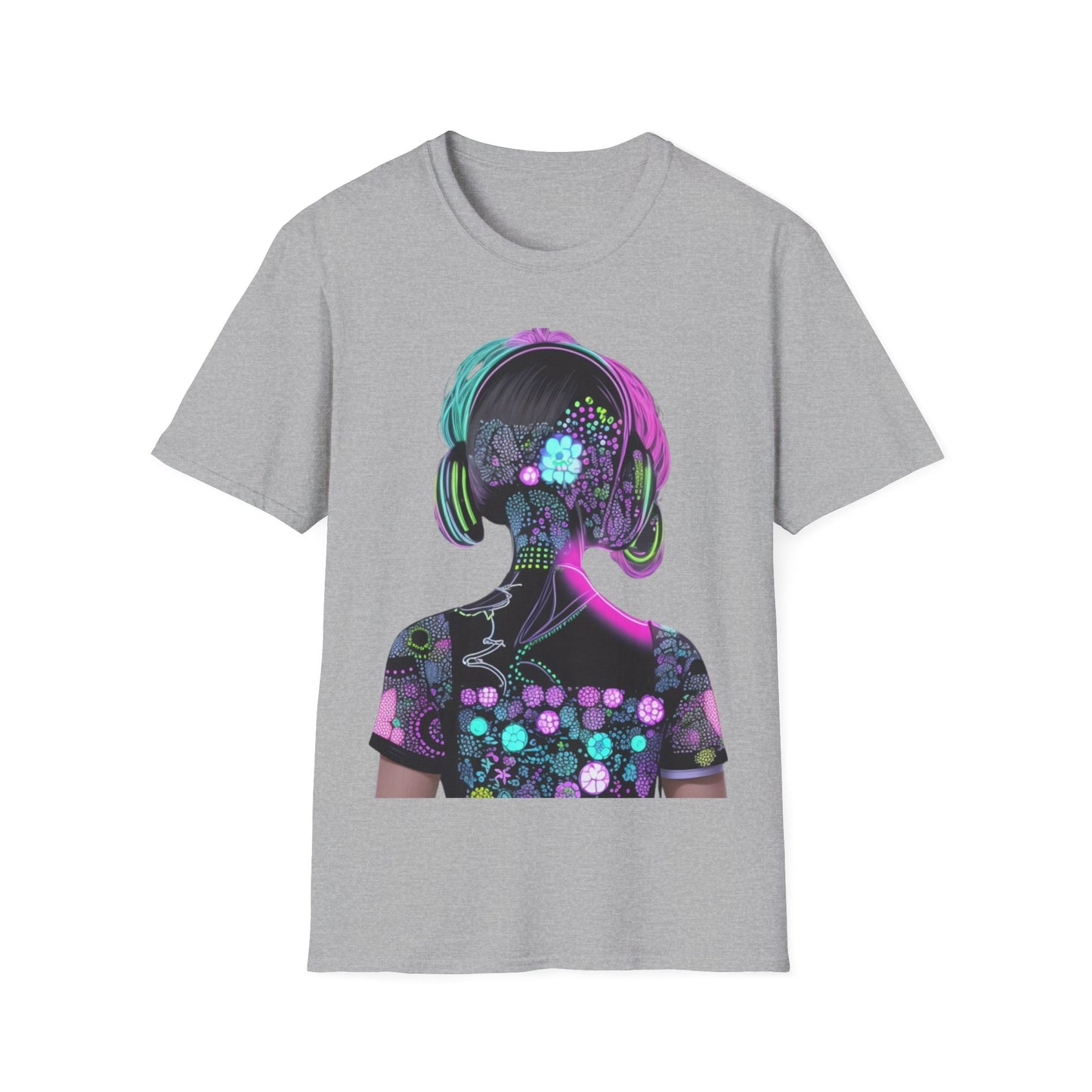 Vibrant Floral Headphone T-Shirt for Music Lovers
