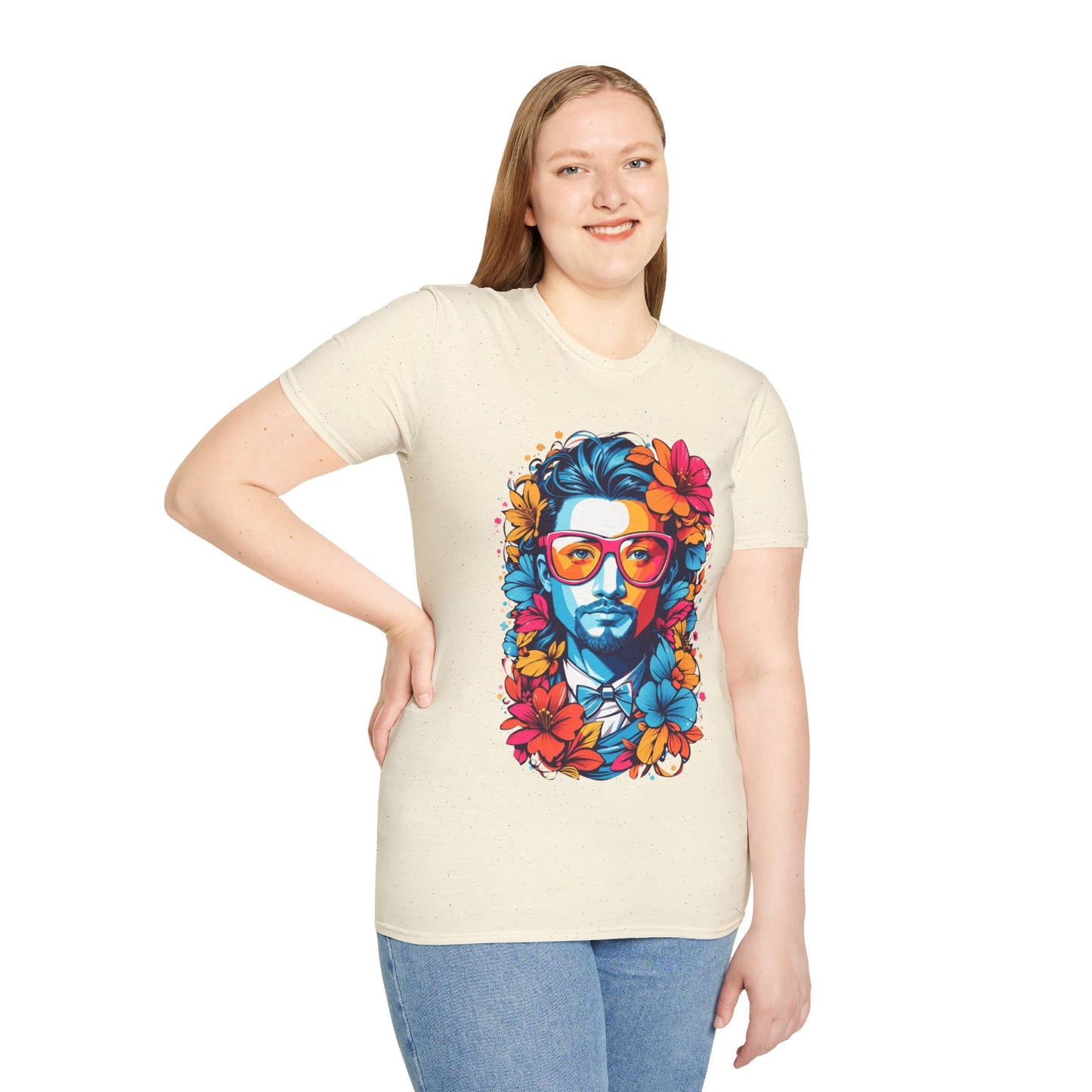 Vibrant Floral Portrait Unisex Softstyle T-Shirt