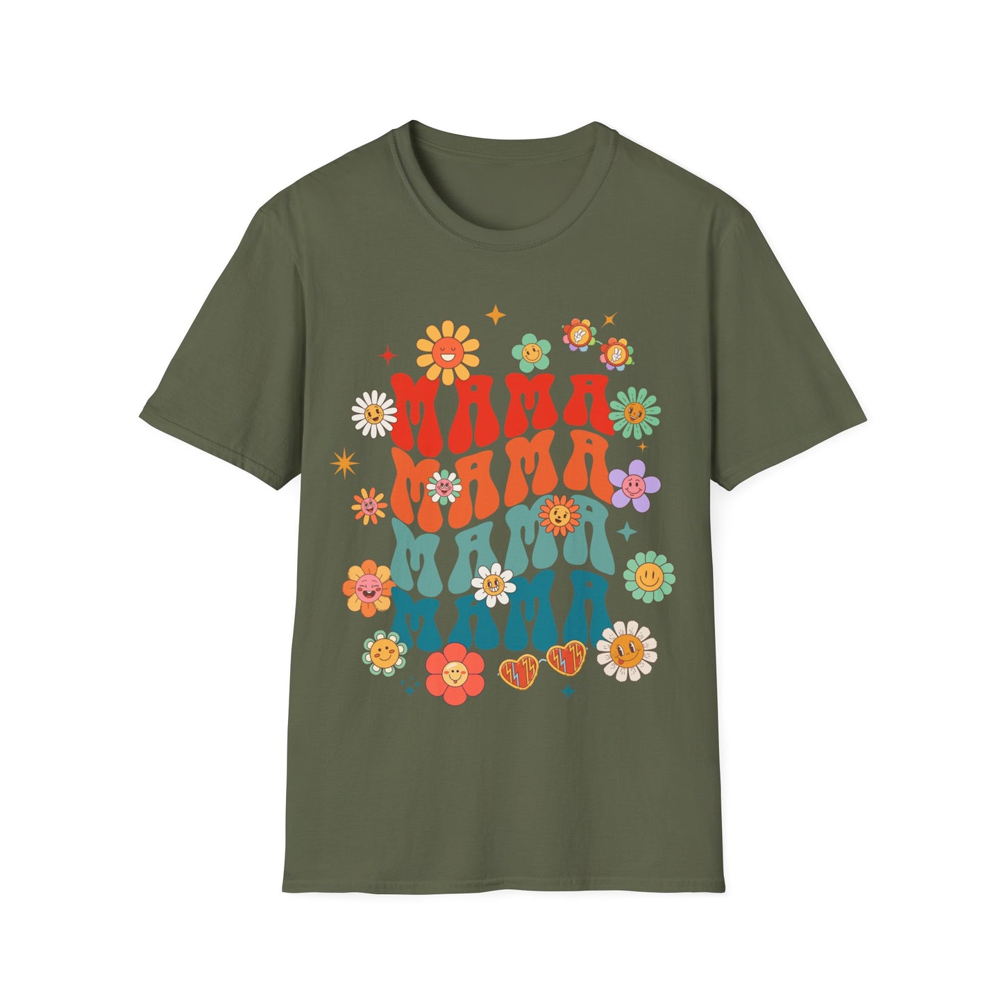 Colorful Floral Mama T-Shirt - Softstyle Tee for Moms