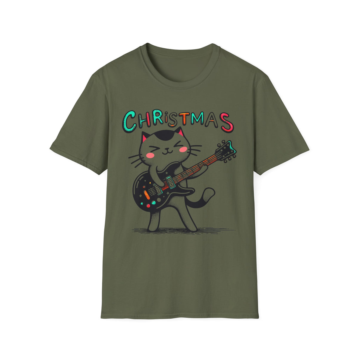 Christmas Cat Guitar T-Shirt