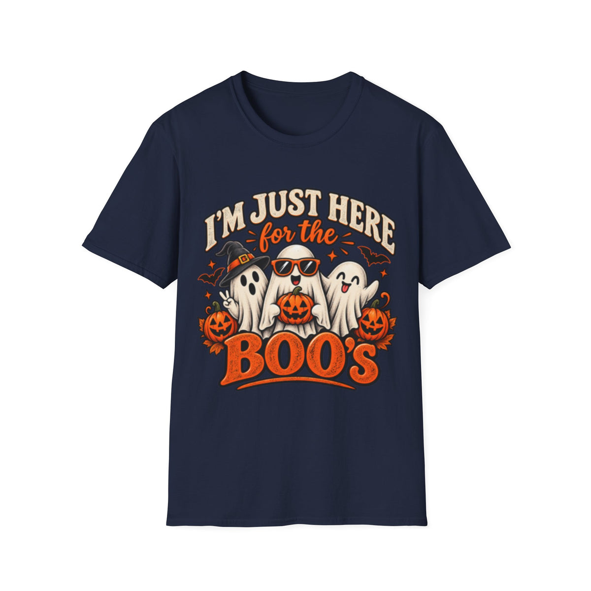 Halloween T-Shirt — "I'm Just Here for the Boos" Cute Ghosts Pumpkin Tee