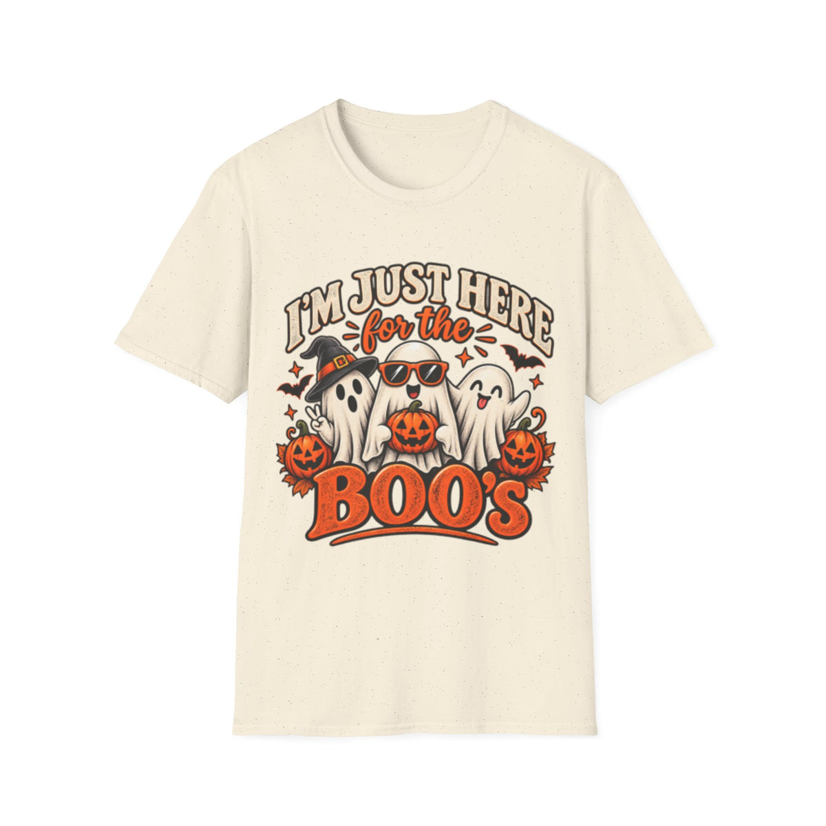 Halloween T-Shirt — "I'm Just Here for the Boos" Cute Ghosts Pumpkin Tee