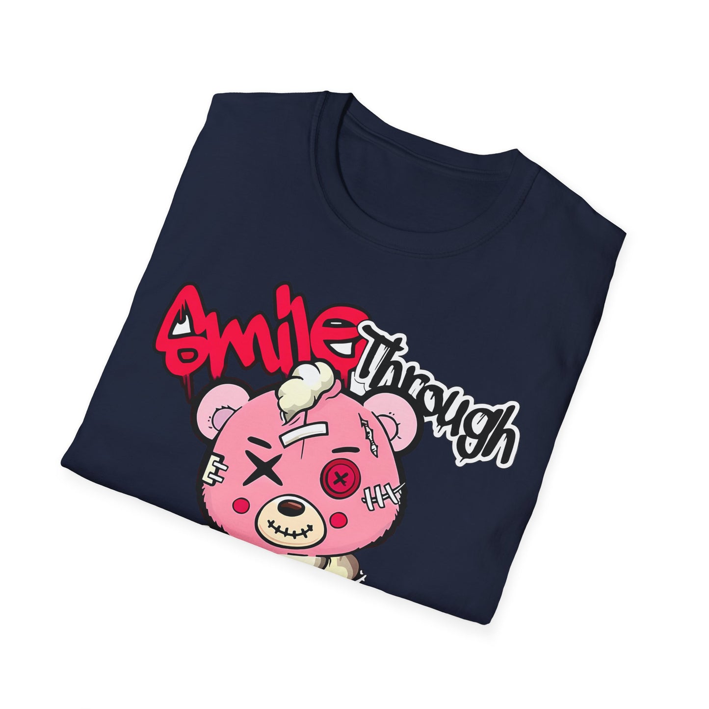 Smile Through The Pain T-Shirt — Cute Grunge Pink Teddy Graphic Tee