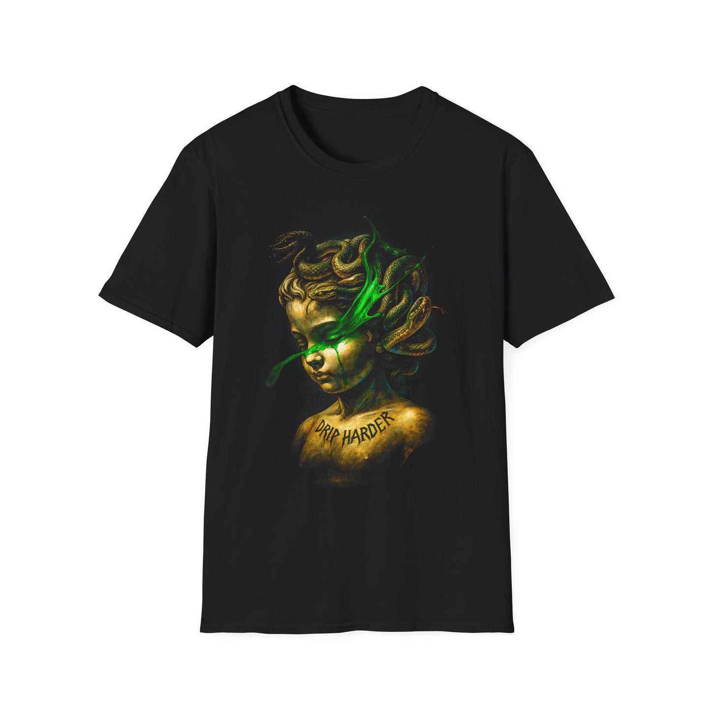 Abstract Gold & Green Portrait T‑Shirt — Ethereal Art Tee