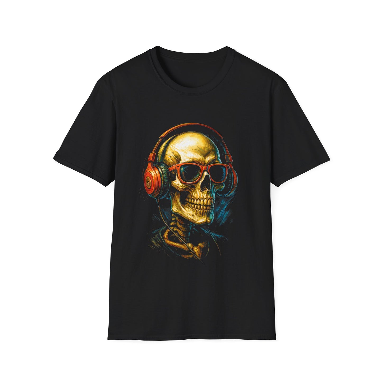 Skull DJ Graphic T-Shirt – Retro Headphones & Sunglasses Rock Tee