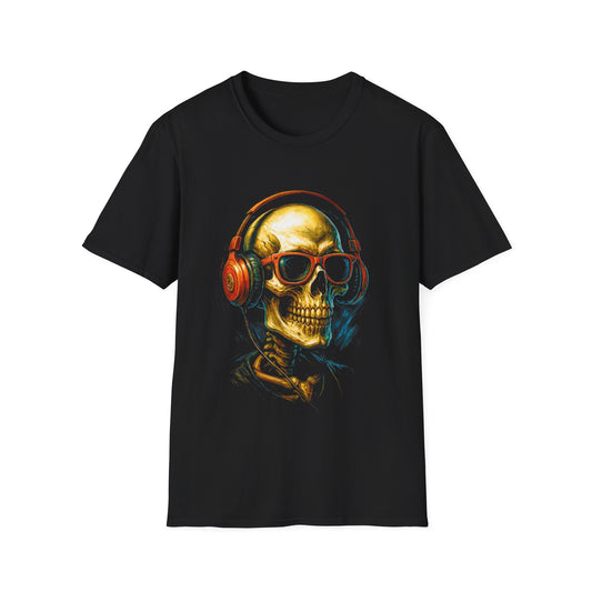 Skull DJ Graphic T-Shirt – Retro Headphones & Sunglasses Rock Tee