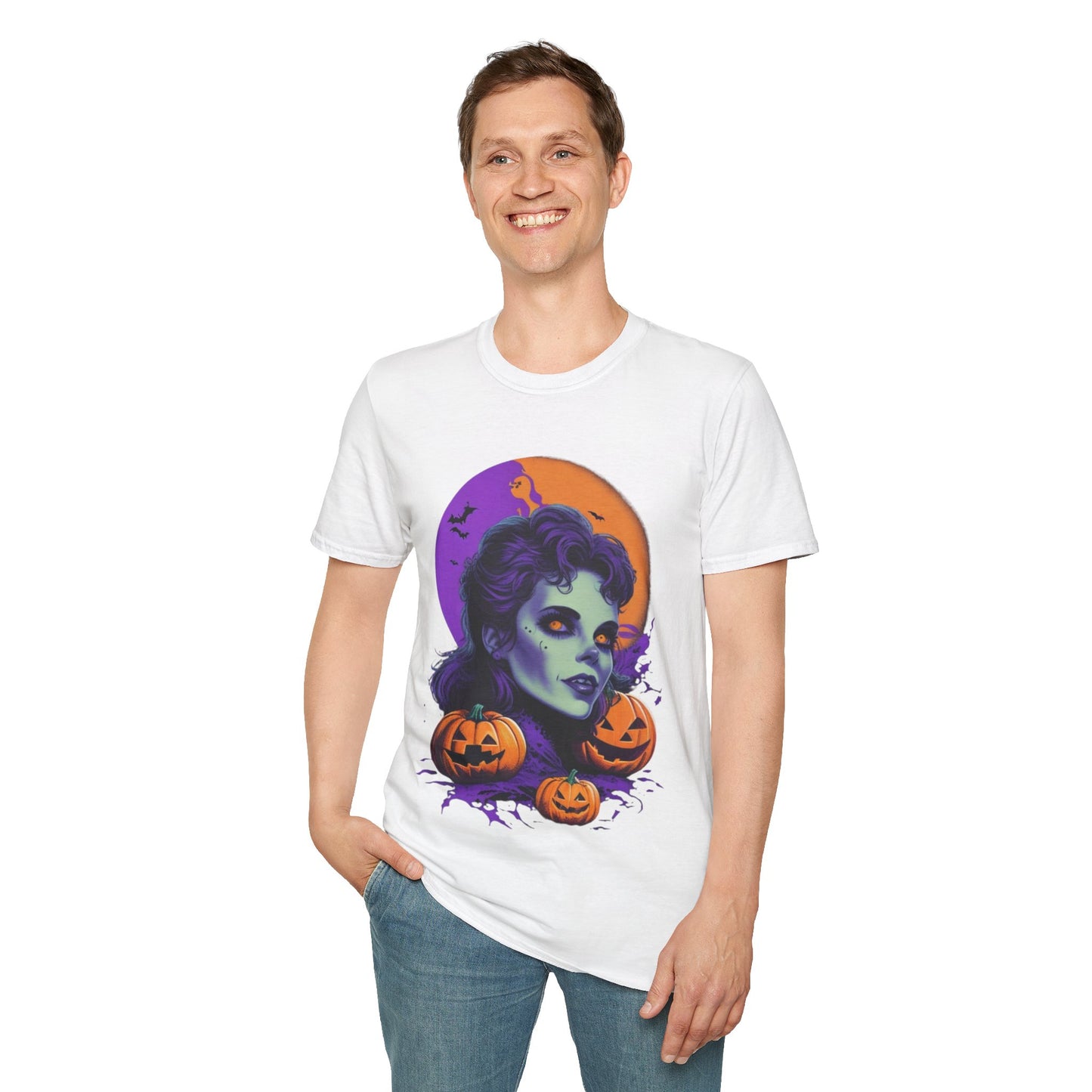 Gothic Vampire Girl & Pumpkins Halloween Style Unisex Tee