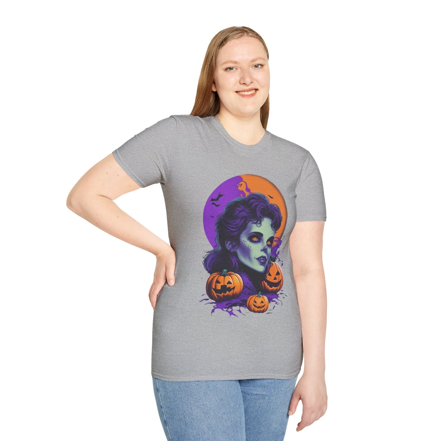 Gothic Vampire Girl & Pumpkins Halloween Style Unisex Tee