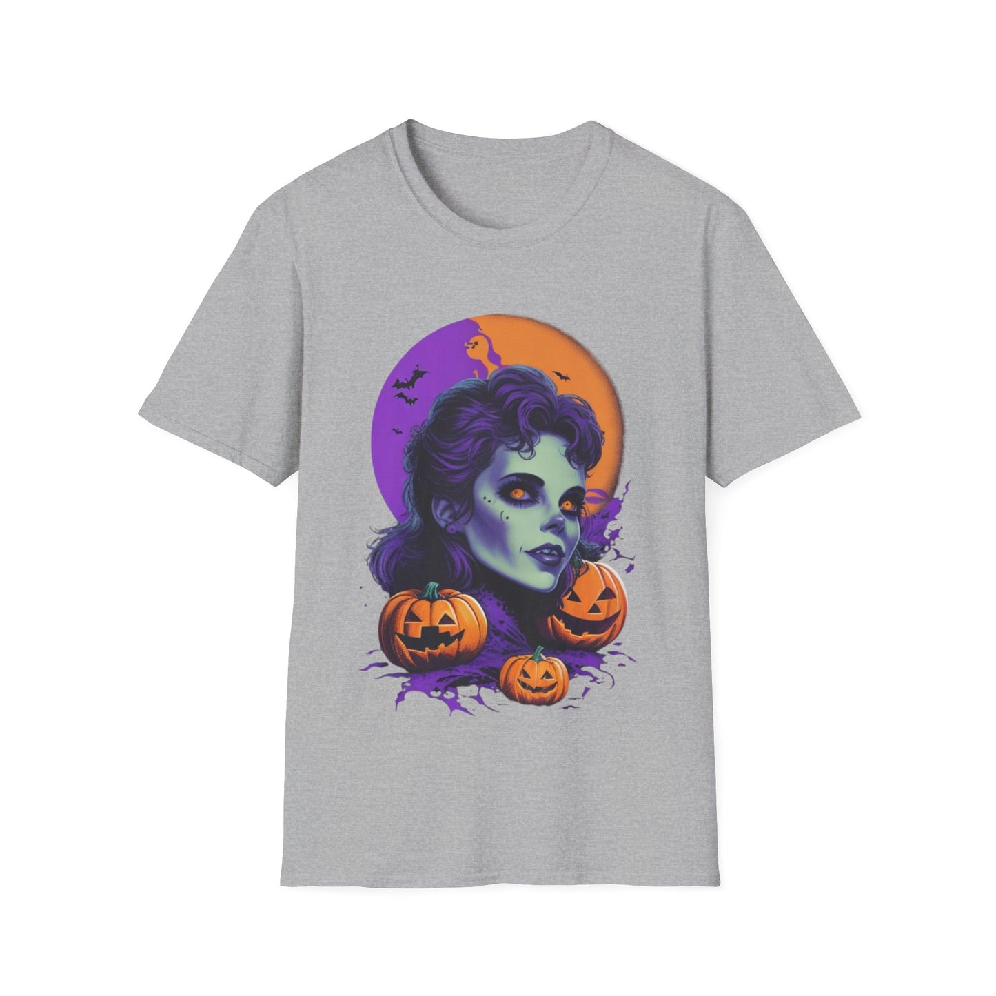 Gothic Vampire Girl & Pumpkins Halloween Style Unisex Tee