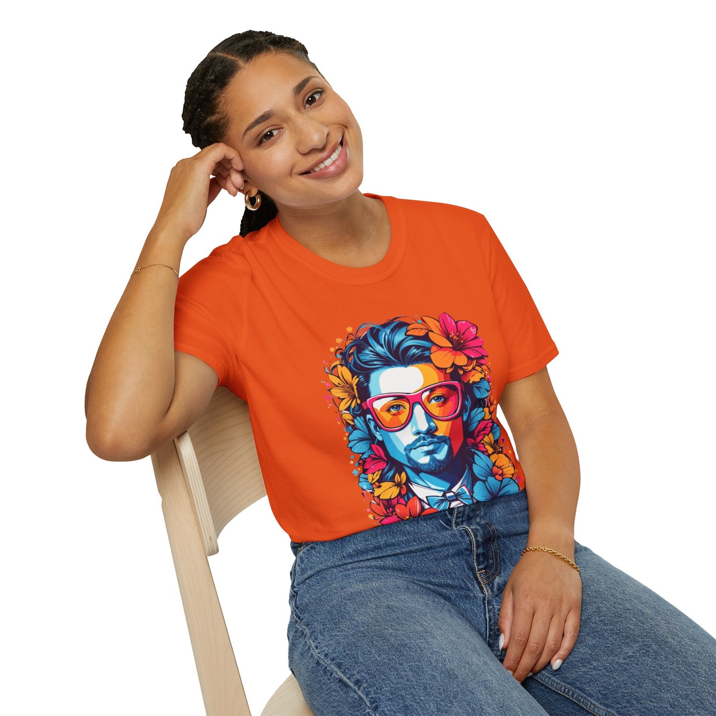 Vibrant Floral Portrait Unisex Softstyle T-Shirt