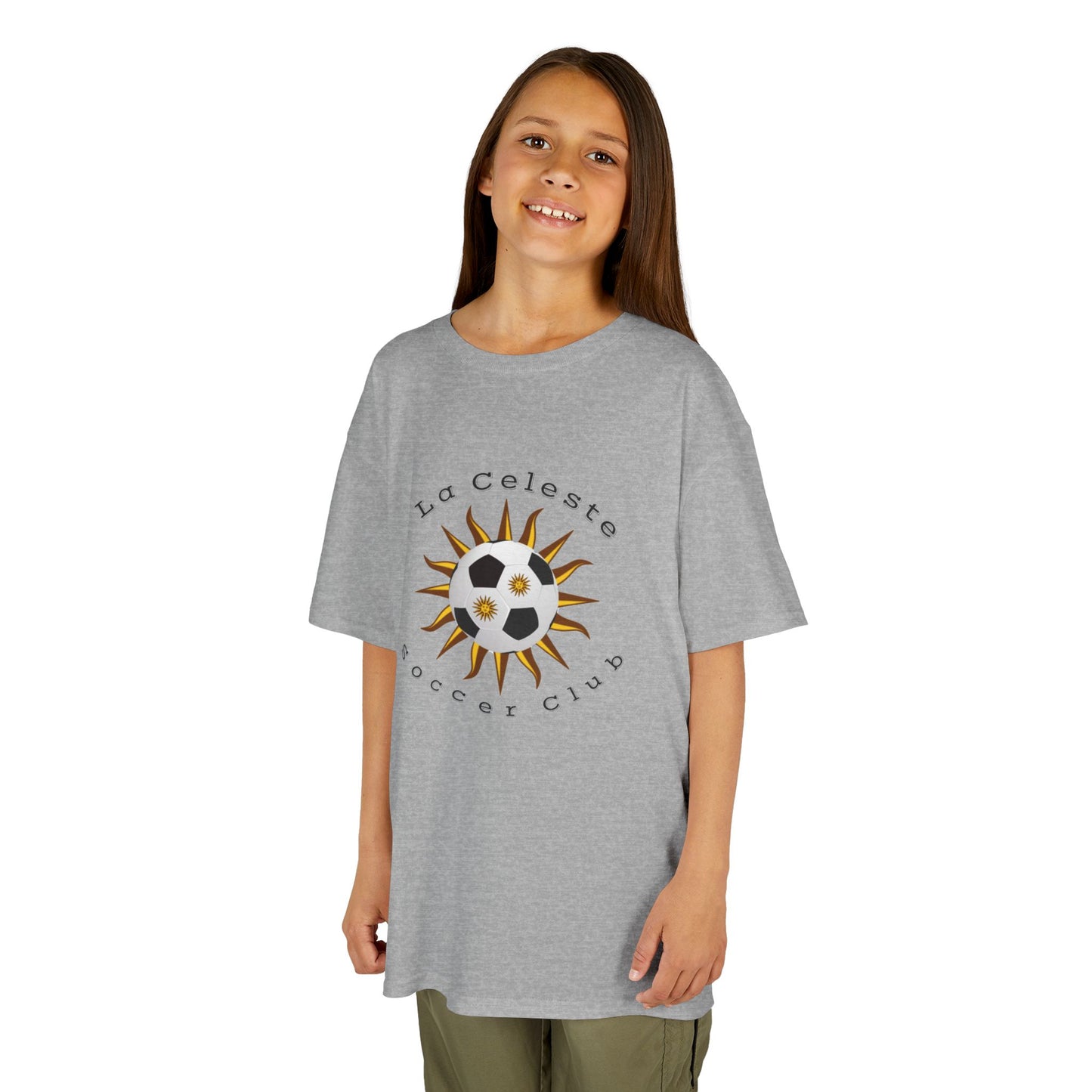 La Celeste S.C. YOUTH, 100% COTTON Heavy T-Shirt | Sun & Soccer Ball Crest