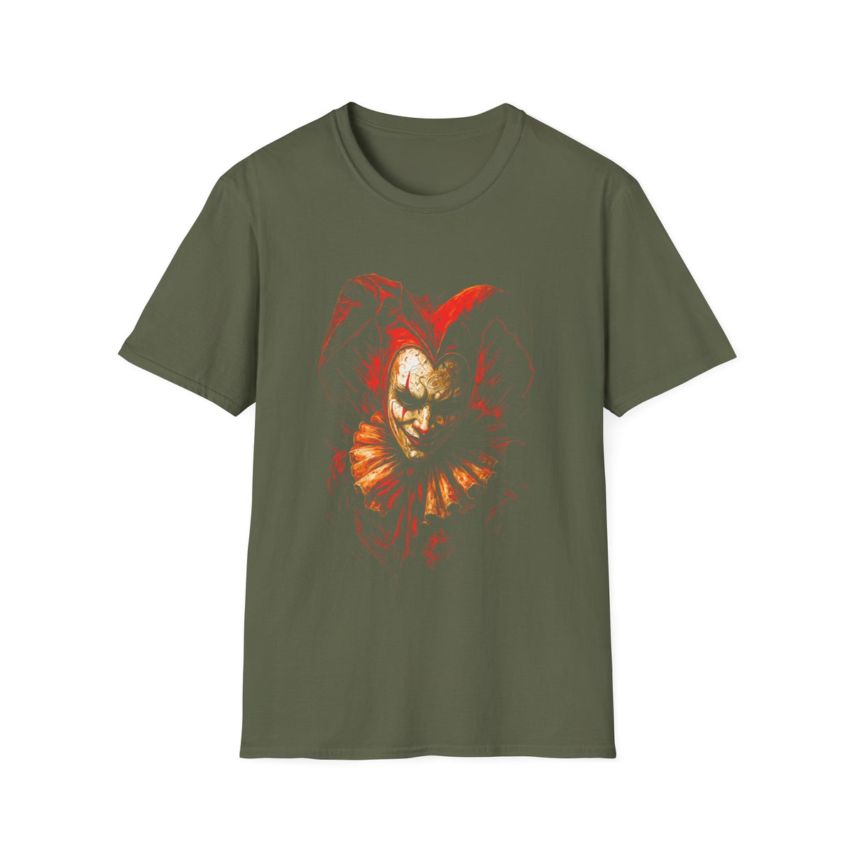Creepy Red Jester T-Shirt — Scary Clown Horror Graphic Tee