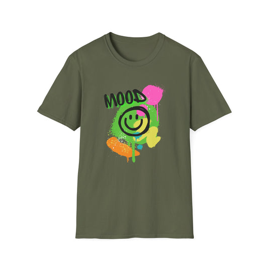 Mood Smile Graffiti T-Shirt — Neon Paint Drip Streetwear Tee