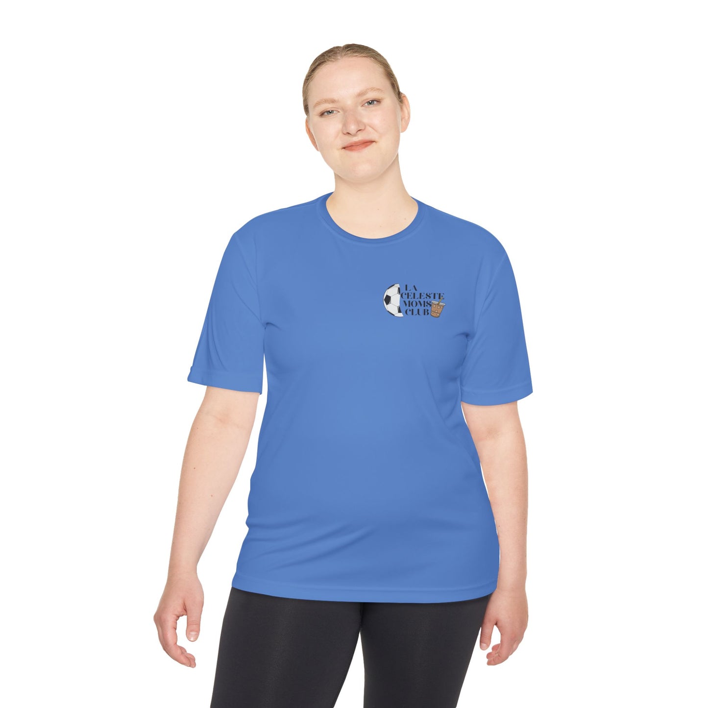La Celeste S.C. MOM Tee — Moisture-Wicking Soccer Shirt with Sun & Ball Logo