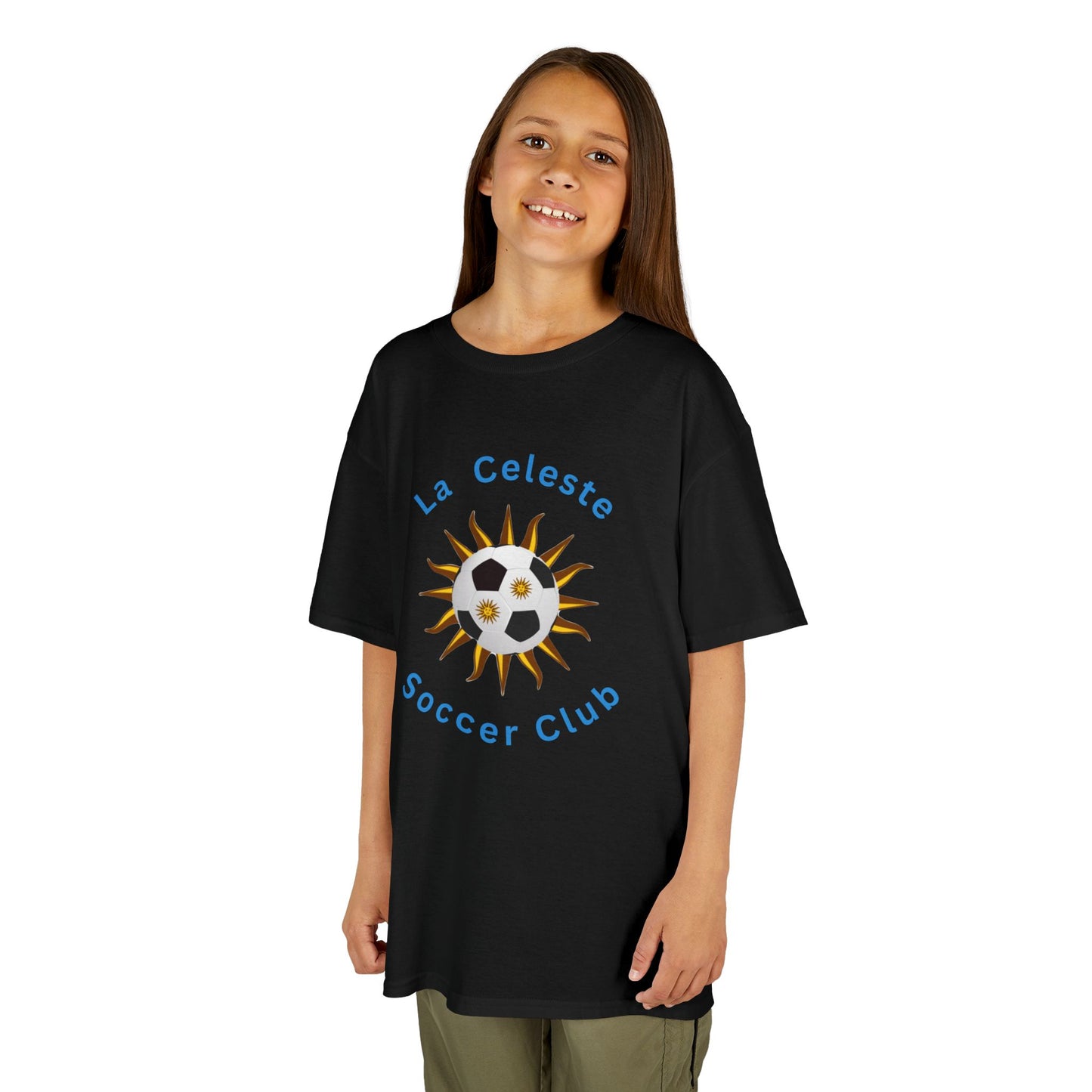 La Celeste S.C. YOUTH, 100% COTTON Heavy T-Shirt | Sun & Soccer Ball Crest