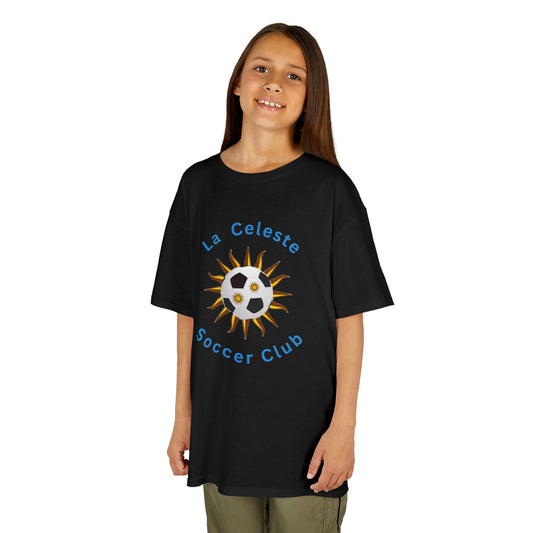 La Celeste S.C. YOUTH, 100% COTTON Heavy T-Shirt | Sun & Soccer Ball Crest