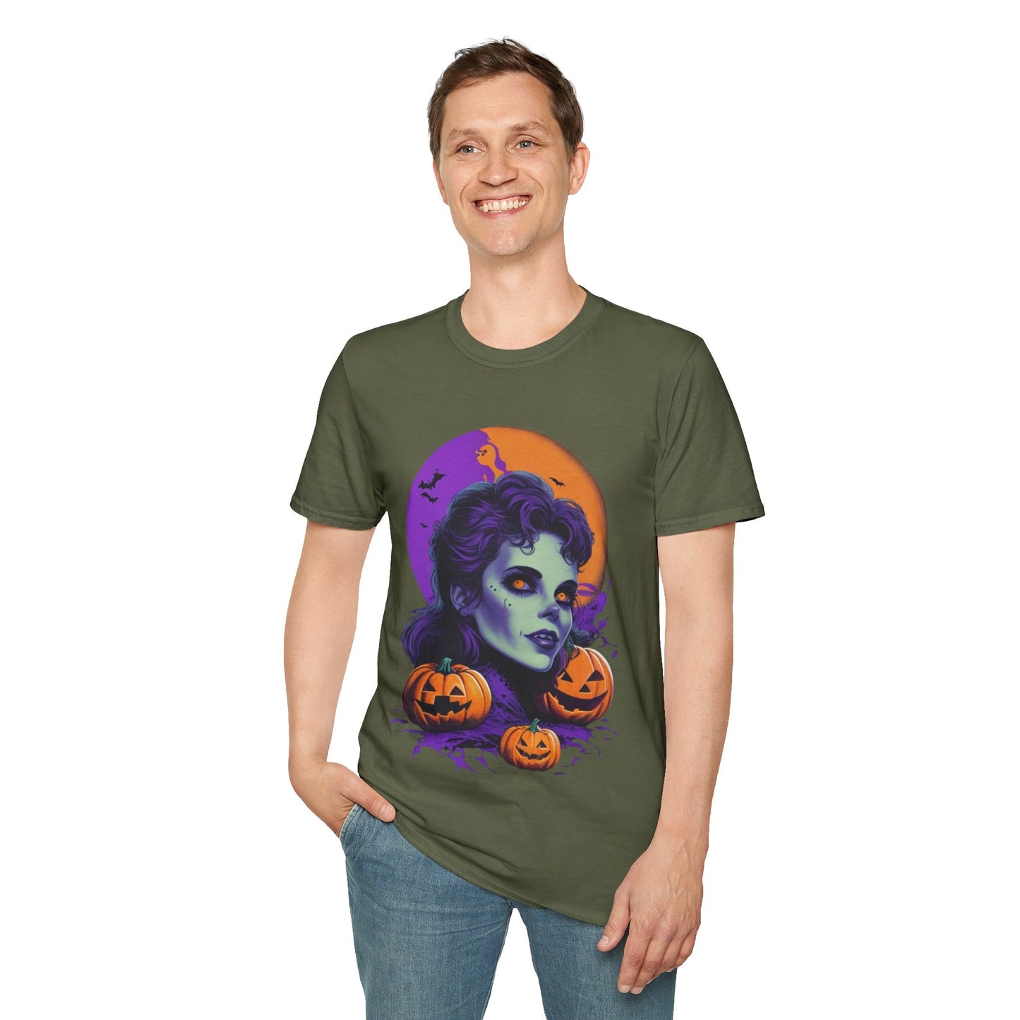 Gothic Vampire Girl & Pumpkins Halloween Style Unisex Tee