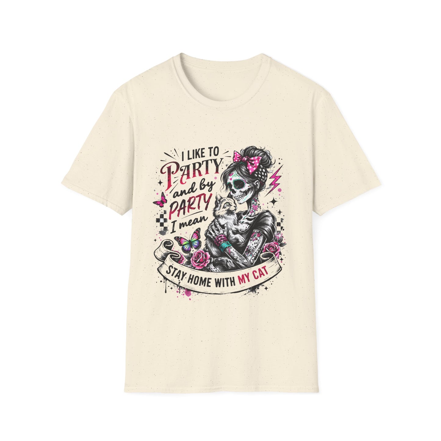 Cat Lover Skull Tee — "I Like to Party and by Party I Mean Stay Home With My Cat"