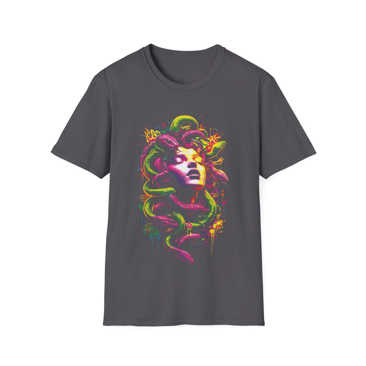 Medusa Neon Art T-Shirt — Psychedelic Mythology Graphic Tee