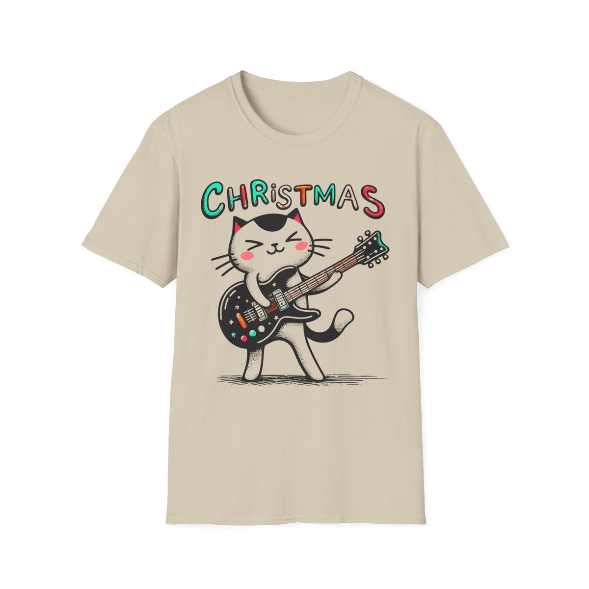 Christmas Cat Guitar T-Shirt