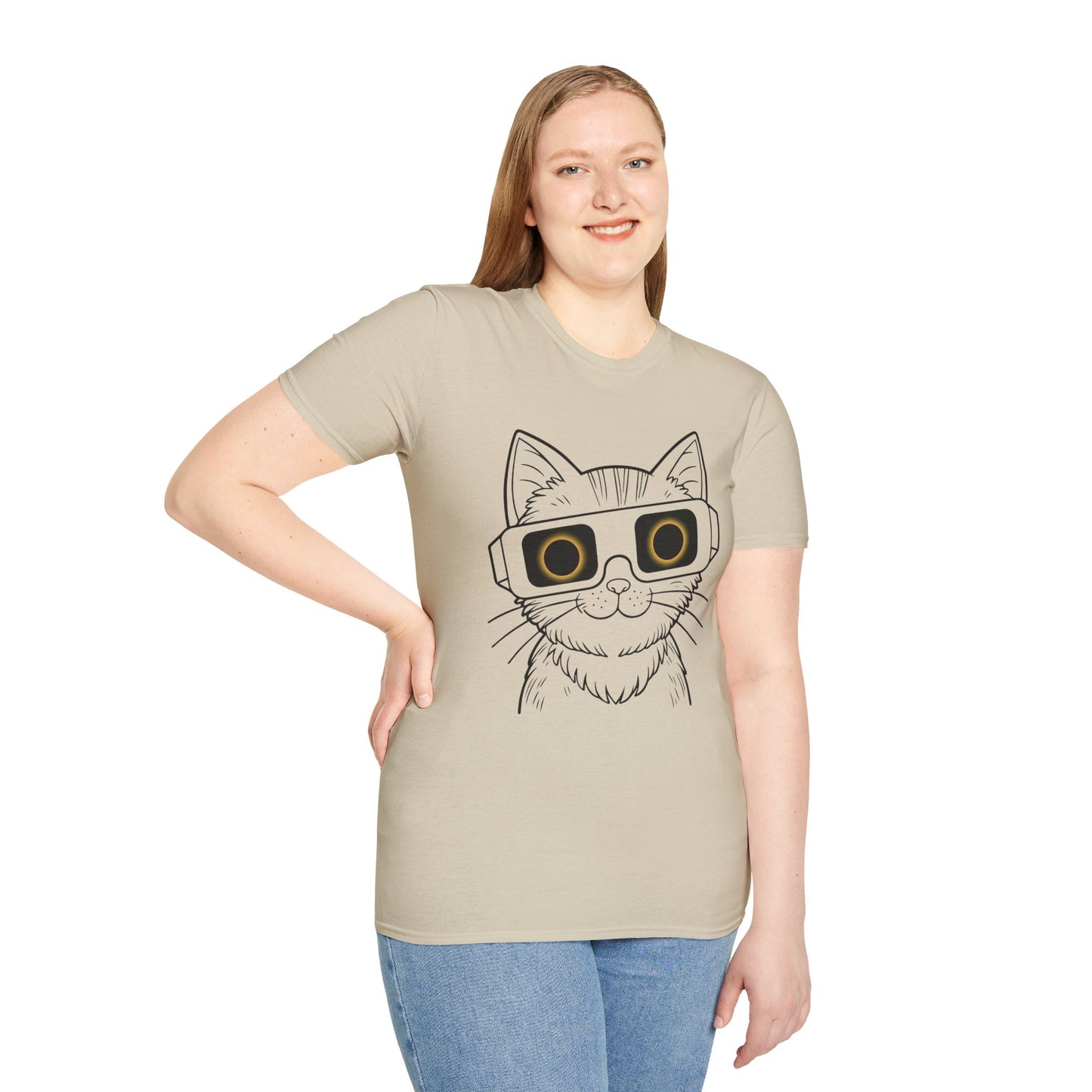 Solar Purrs Cat with Eclipse Glasses Unisex Tee