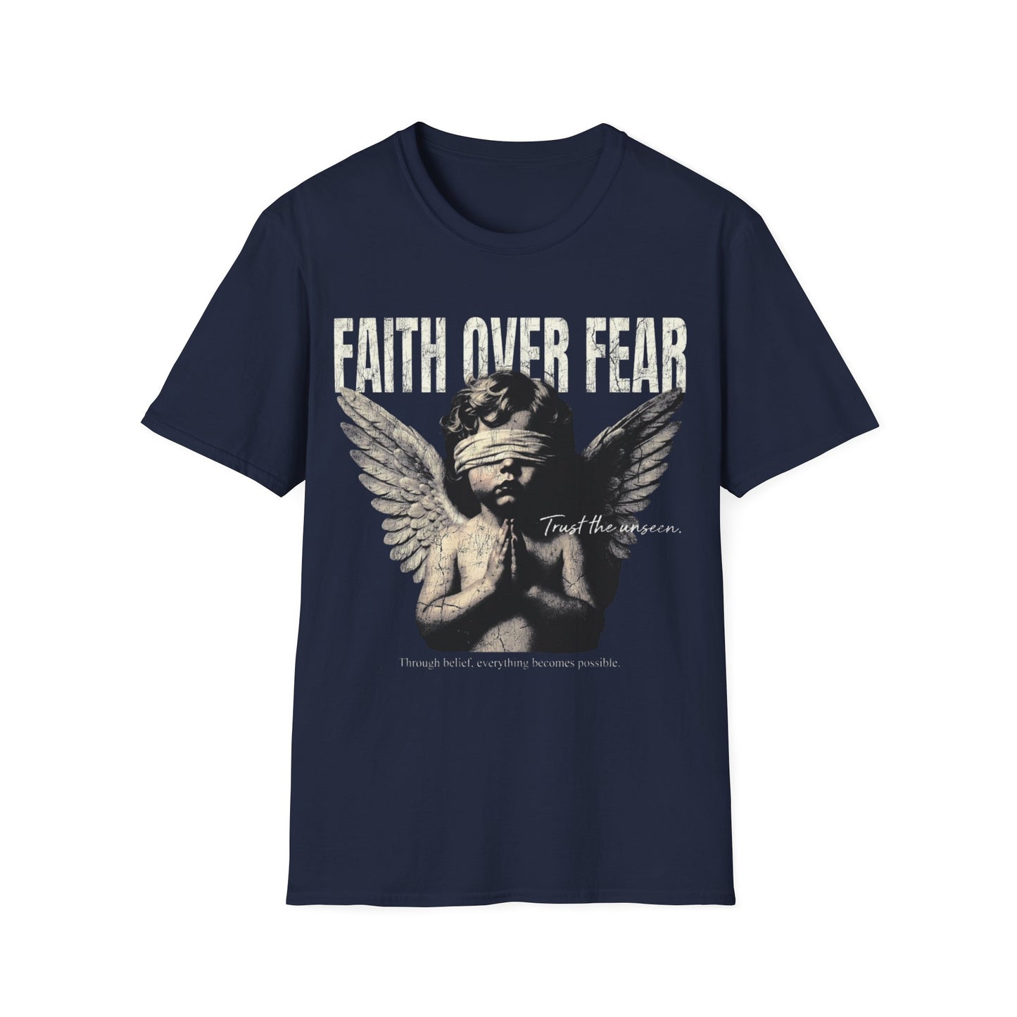 Faith Over Fear angel statue T-Shirt |  inspirational tee