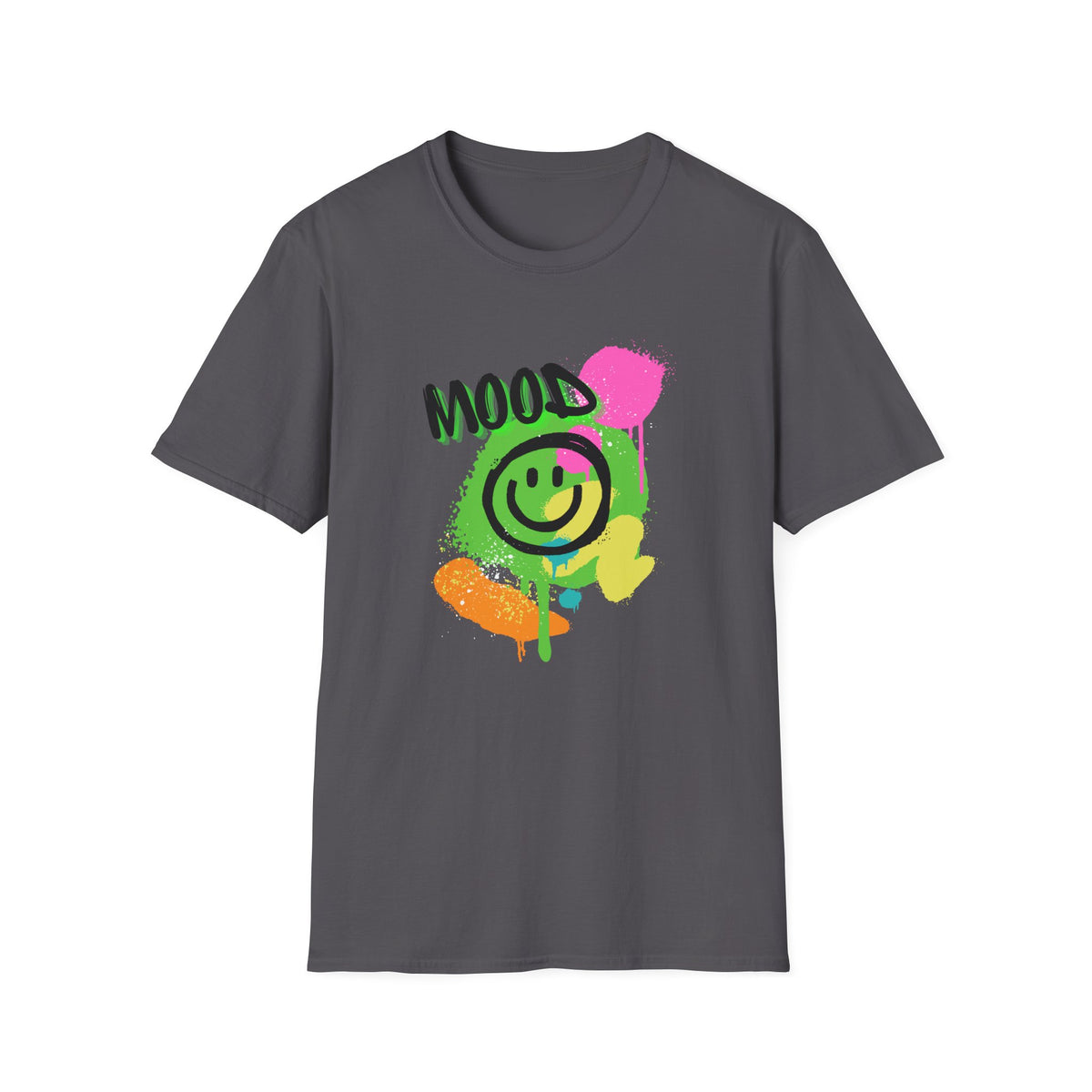 Mood Smile Graffiti T-Shirt — Neon Paint Drip Streetwear Tee