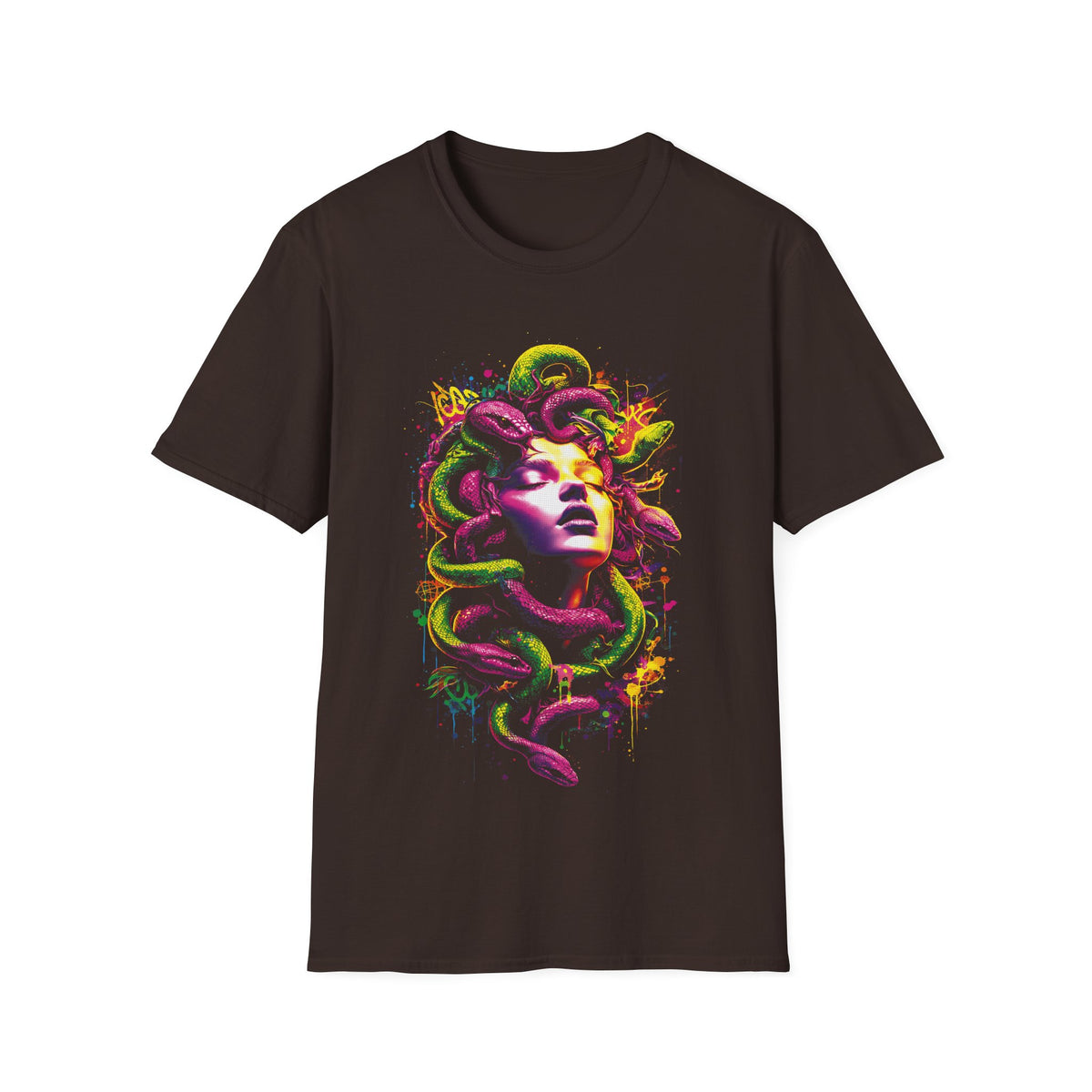 Medusa Neon Art T-Shirt — Psychedelic Mythology Graphic Tee